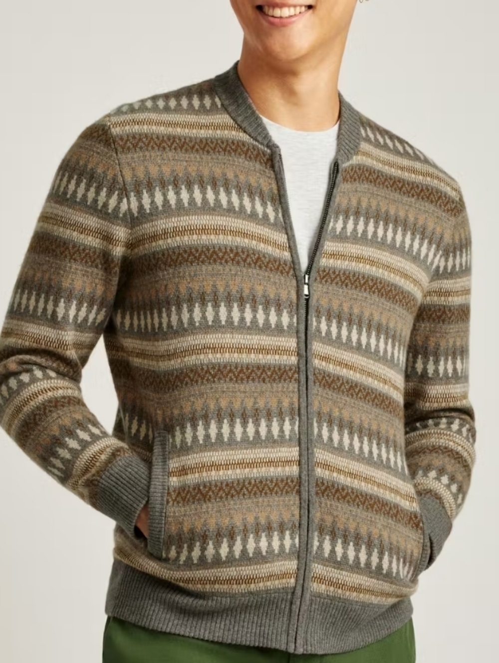 Bonobos Zip Sweater/Jacket/Size Large/ Brown Multi Wool/Alpaca Blend